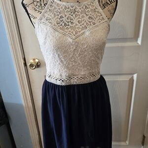 by & by Lace Halter Midi Dress - White and Navy